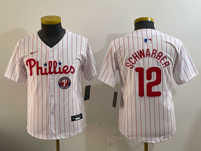 Youth 2026 Philadelphia Phillies #12 Schwarber White Game Nike MLB Jersey style 07->youth mlb jersey->Youth Jersey